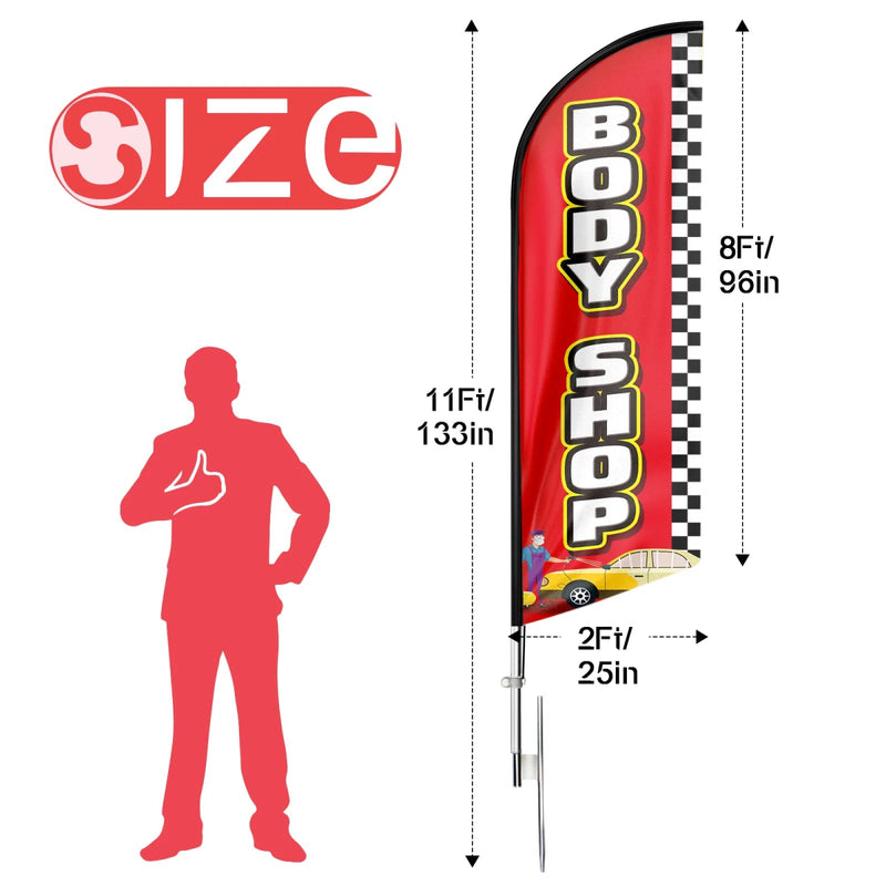 Auto Body Shop Signs - 11ft Body Shop Swooper Flag Feather Flag Pole Kit - FSFlag