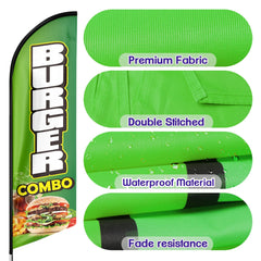 Burgers Sign - 11ft Burger Combo Swooper Flag Feather Flag Pole Kit - FSFlag