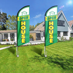 Open House Signs - 11 FT Green Open House Flag Pole Kit and Ground Stake - FSFlag