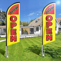 11Ft Now Open Feather Flags for Businesses - feather flag pole kit - FSFlag
