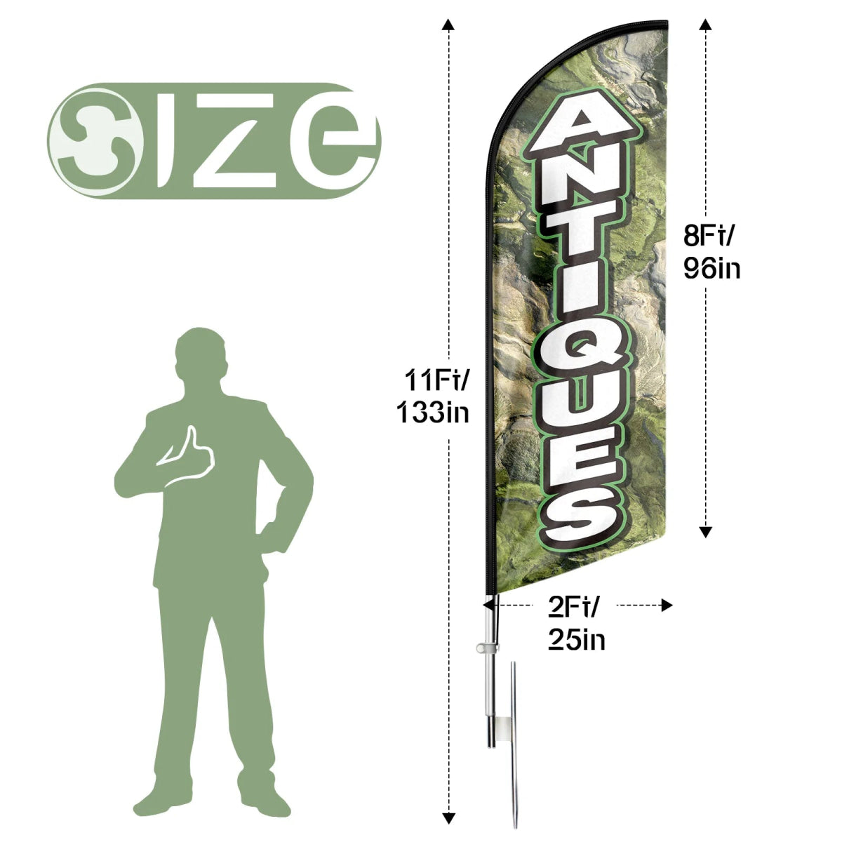 Antique Store Signs - 11ft Antiques Swooper Flag Feather Flag Pole Kit - FSFlag