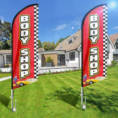 Auto Body Shop Signs - 11ft Body Shop Swooper Flag Feather Flag Pole Kit - FSFlag