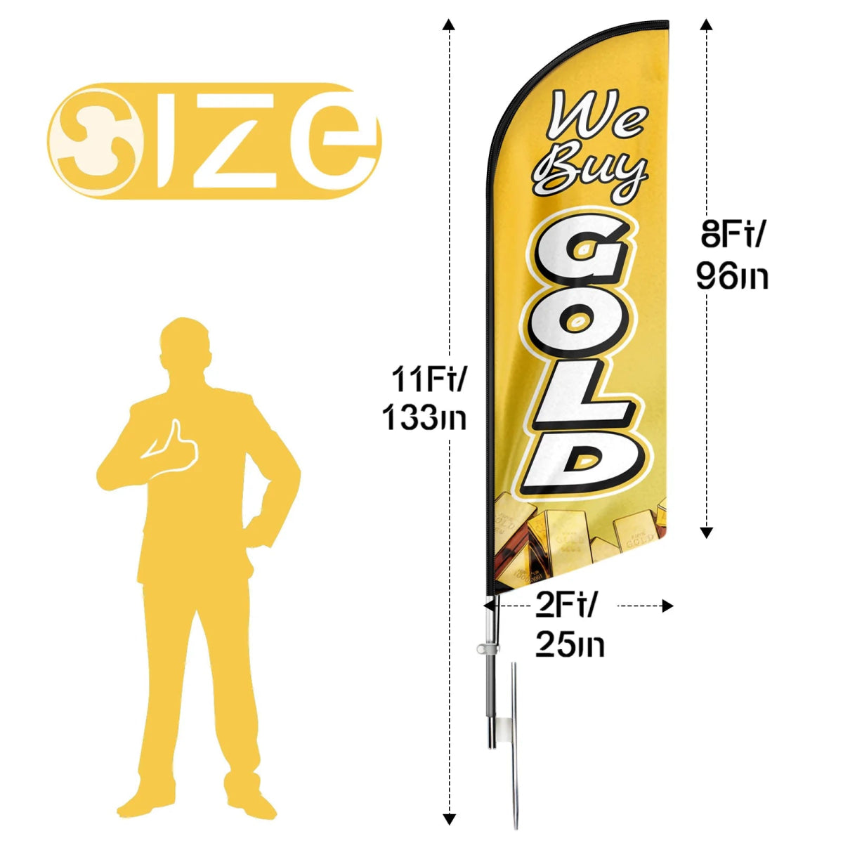 We Buy Gold Sign - 11ft We Buy Gold Swooper Flag Feather Flag Pole Kit - FSFlag