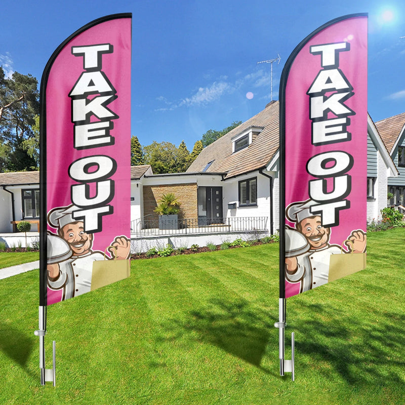 Take Out Sign - 11ft Take Out Swooper Flag Feather Flag Pole Kit - FSFlag