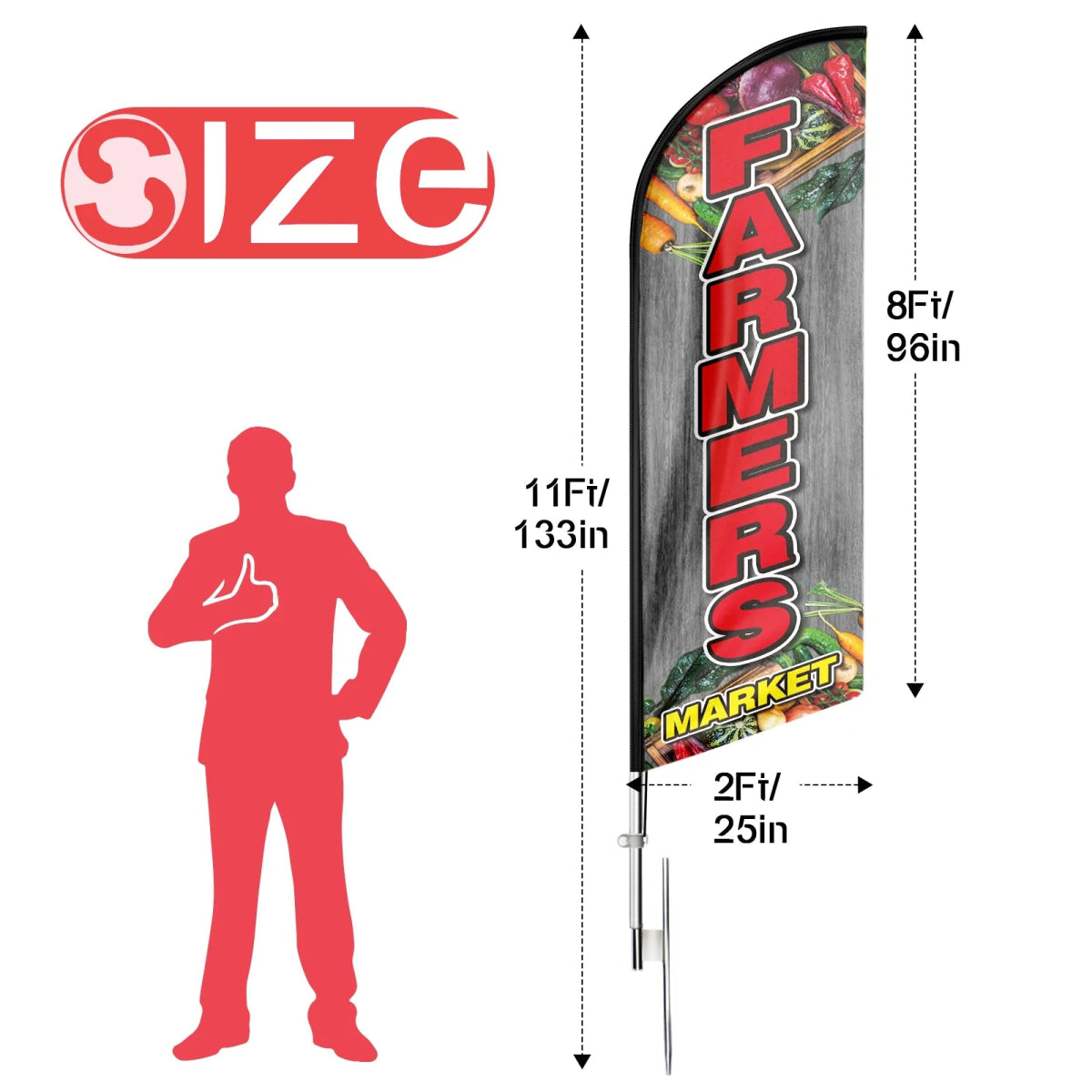 Farmers Market Sign - 11ft Farmers Market Swooper Flag Feather Flag Pole Kit - FSFlag