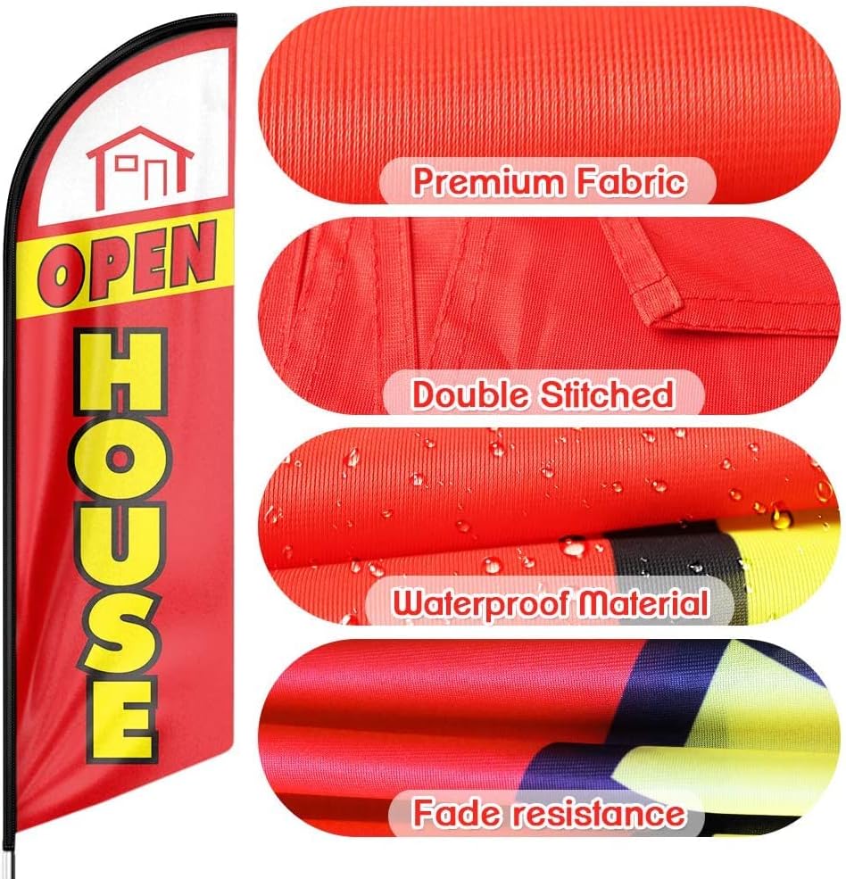 Open House Signs - 11 FT Feather Flag with Flag Pole Kit and Ground Stake - FSFlag