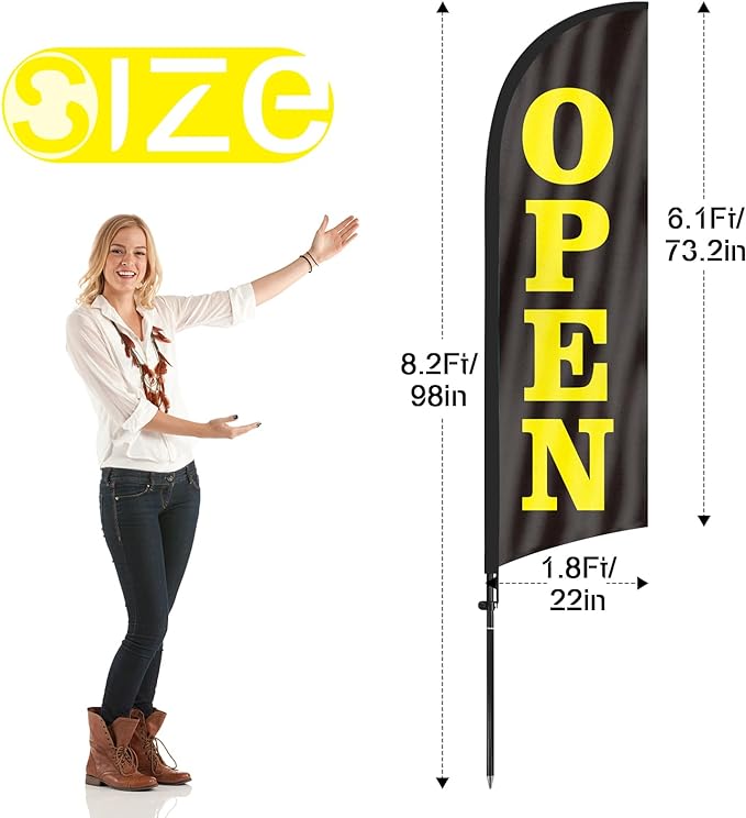 FSFLAG 8FT Open Flag Sign - open flag with pole and ground stake - FSFlag