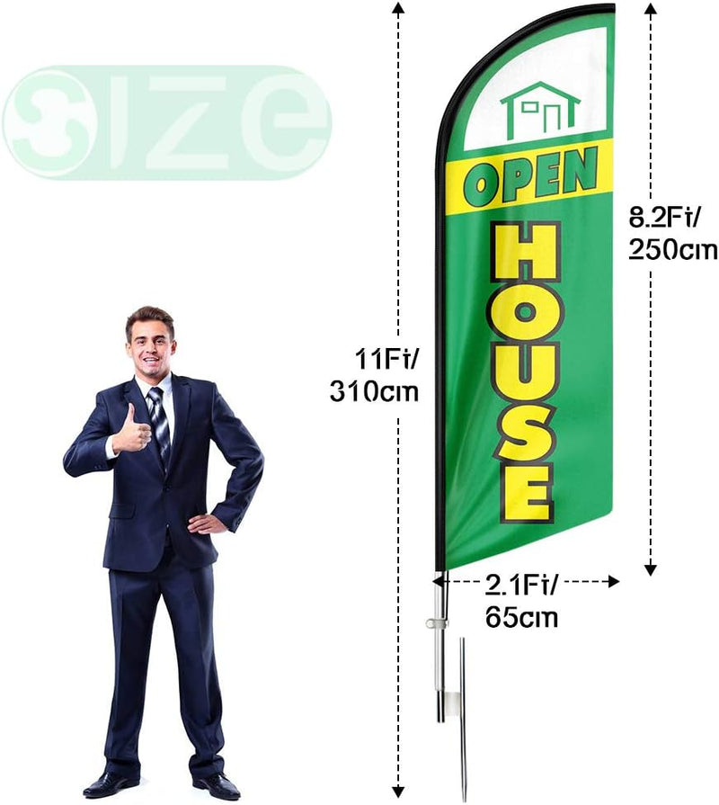 Open House Signs - 11 FT Green Open House Flag Pole Kit and Ground Stake - FSFlag