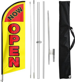 11Ft Now Open Feather Flags for Businesses - feather flag pole kit - FSFlag