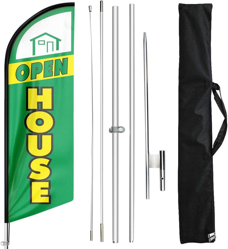 Open House Signs - 11 FT Green Open House Flag Pole Kit and Ground Stake - FSFlag