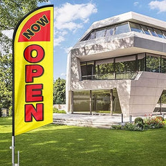 11Ft Now Open Feather Flags for Businesses - feather flag pole kit - FSFlag