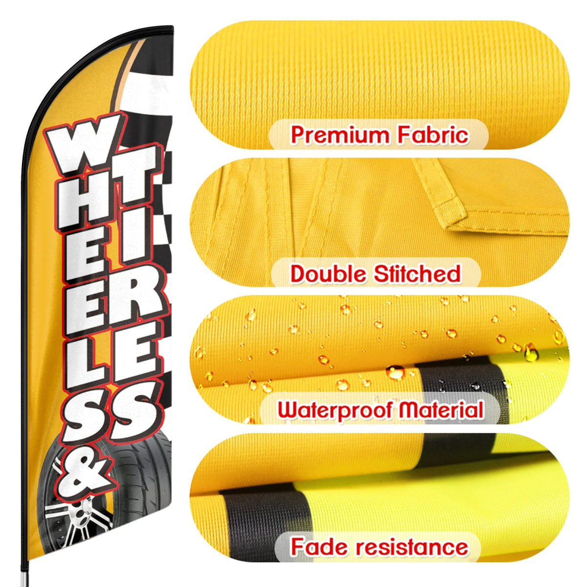 Tire Shop Signs - 11ft Wheels Tires Swooper Flag Feather Flag Pole Kit - FSFlag