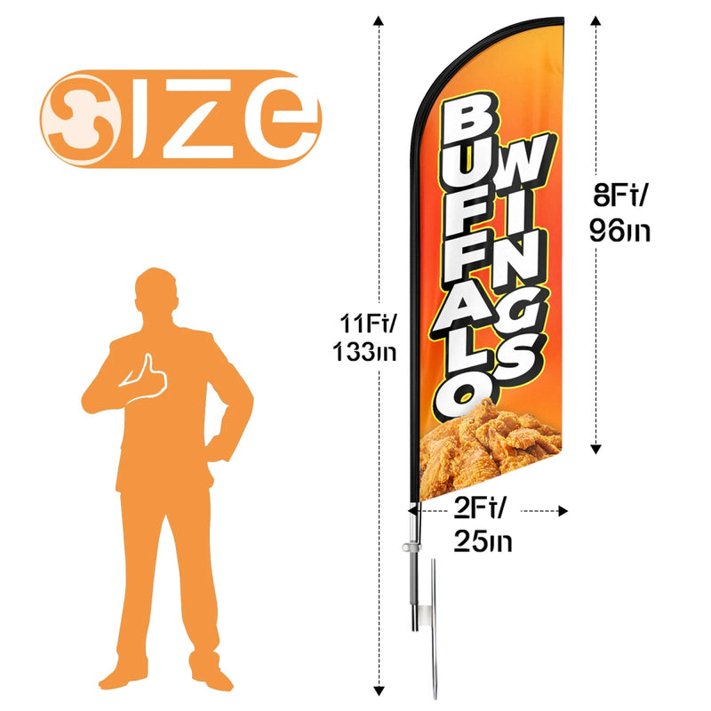 Buffalo Wings Sign - 11ft Buffalo Wings Swooper Flag Feather Flag Pole Kit - FSFlag
