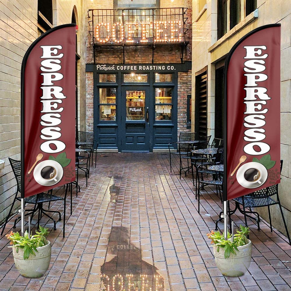 11ft Espresso Coffee Feather Flag Kit with Coffee Sign - FSFlag