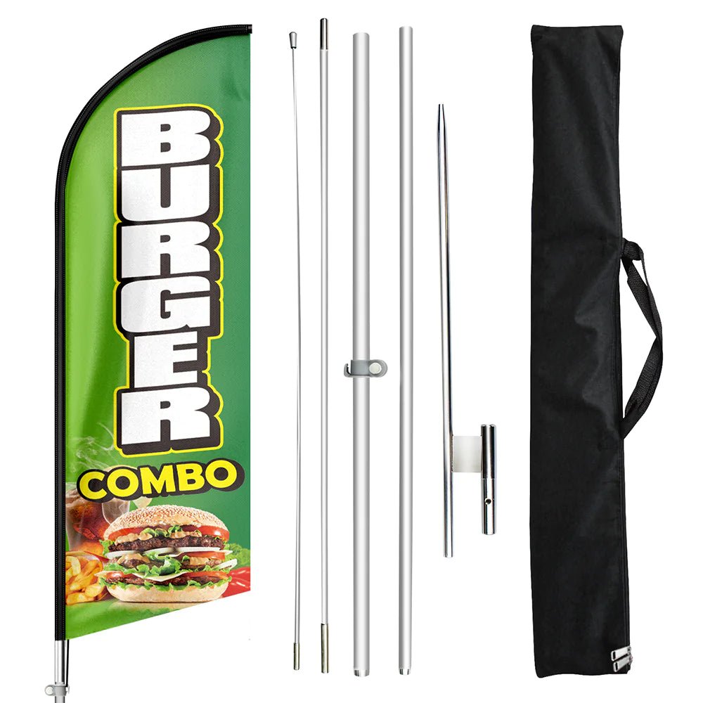 Burgers Sign - 11ft Burger Combo Swooper Flag Feather Flag Pole Kit - FSFlag