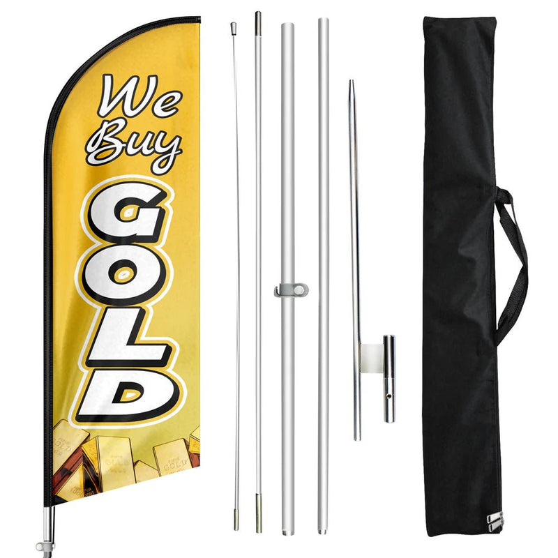 We Buy Gold Sign - 11ft We Buy Gold Swooper Flag Feather Flag Pole Kit - FSFlag