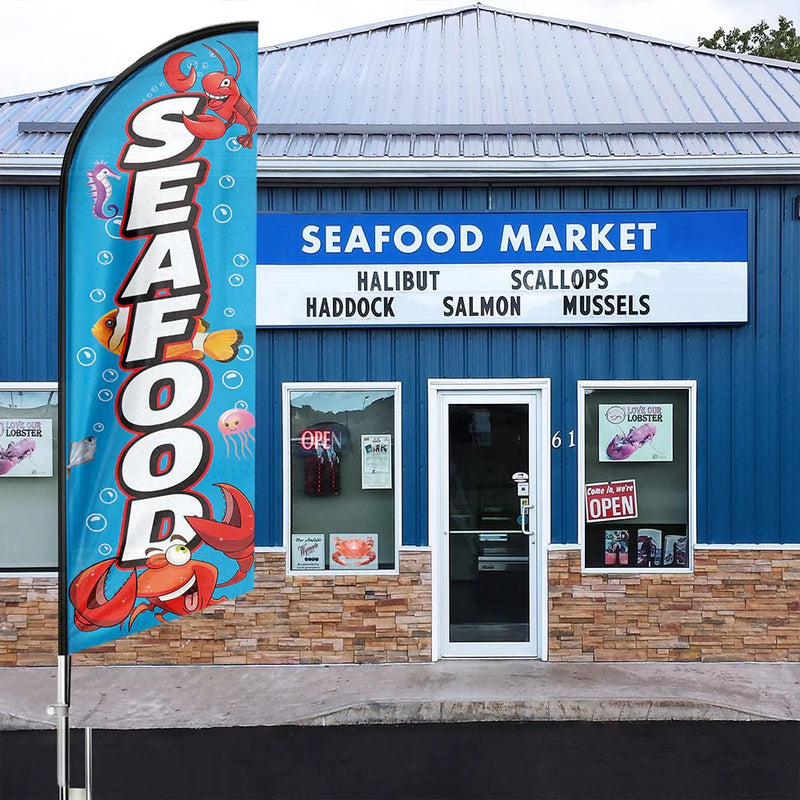 Seafood Sign - FSFLAG Seafood Swooper Flag Feather Flag Pole Kit - FSFlag