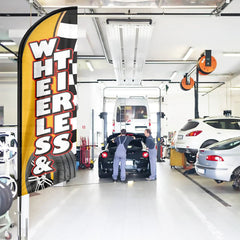 Tire Shop Signs - 11ft Wheels Tires Swooper Flag Feather Flag Pole Kit - FSFlag