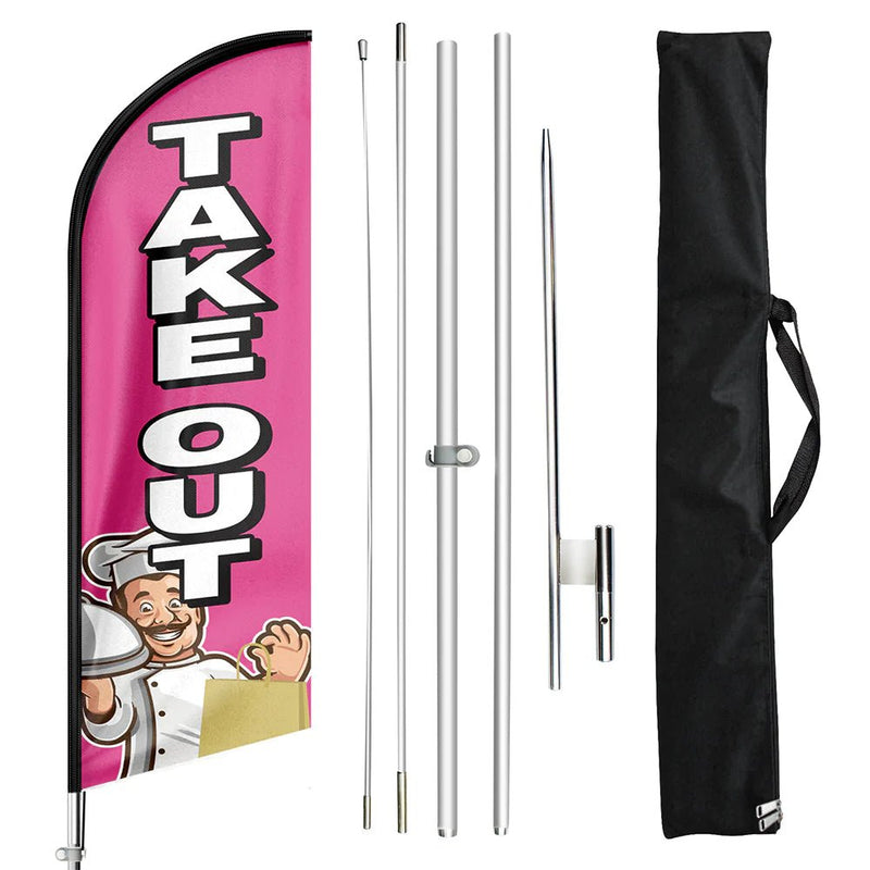 Take Out Sign - 11ft Take Out Swooper Flag Feather Flag Pole Kit - FSFlag
