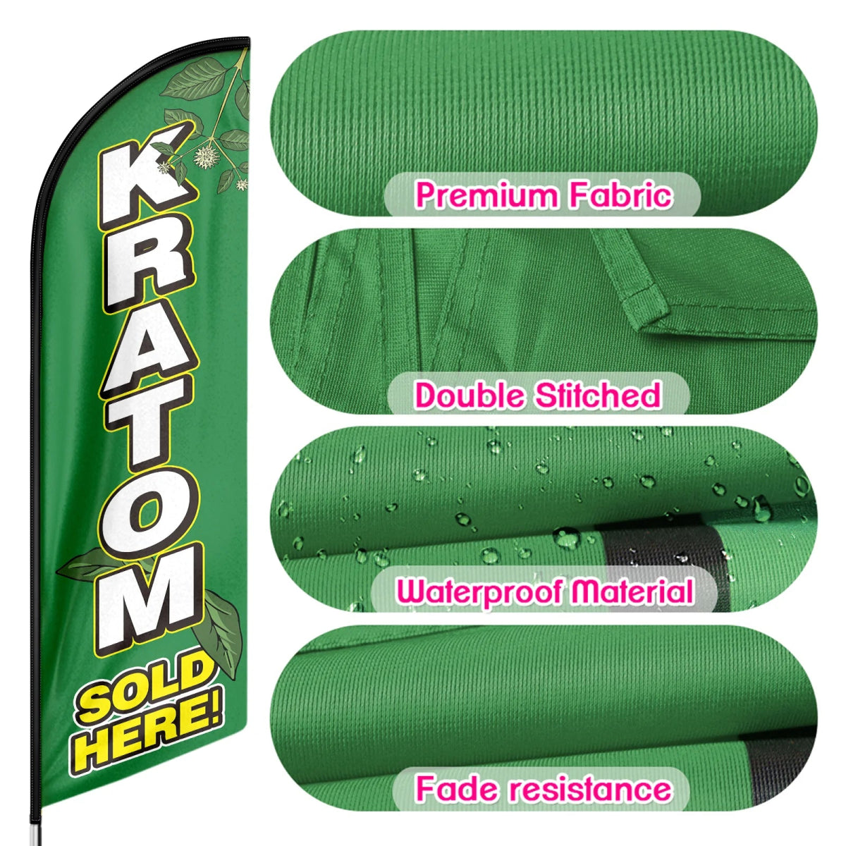 Kratom Sign - 11ft Kratom Sold Here Swooper Flag Feather Flag Pole Kit - FSFlag