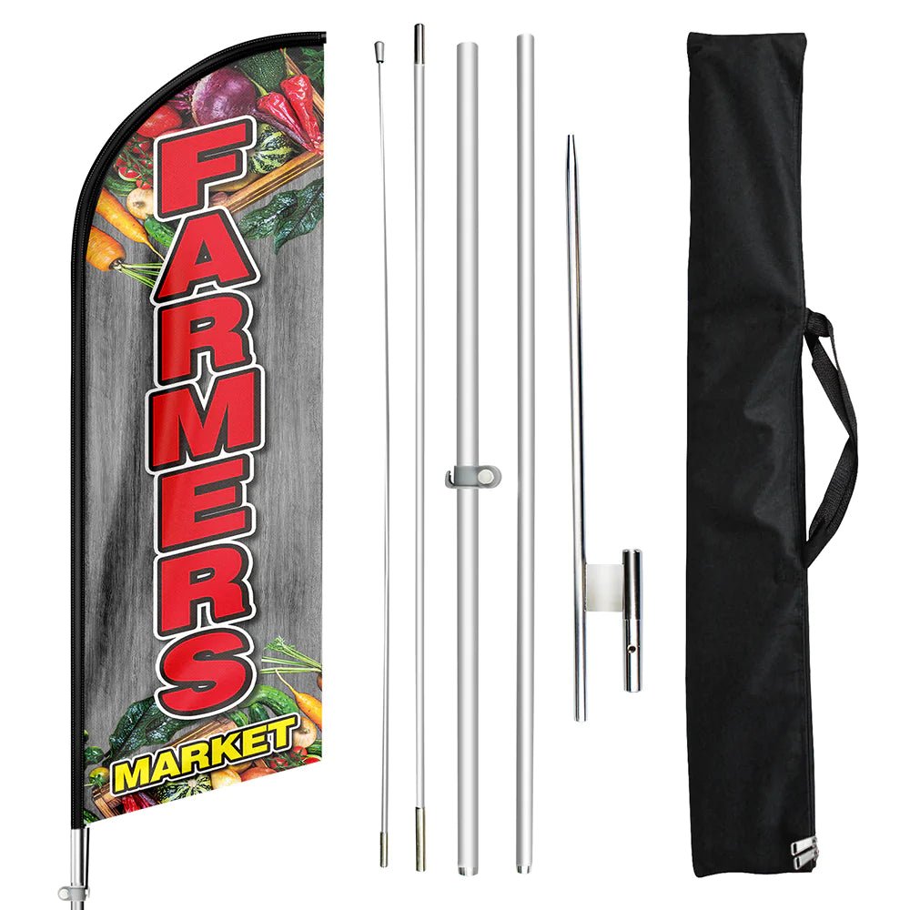 Farmers Market Sign - 11ft Farmers Market Swooper Flag Feather Flag Pole Kit - FSFlag