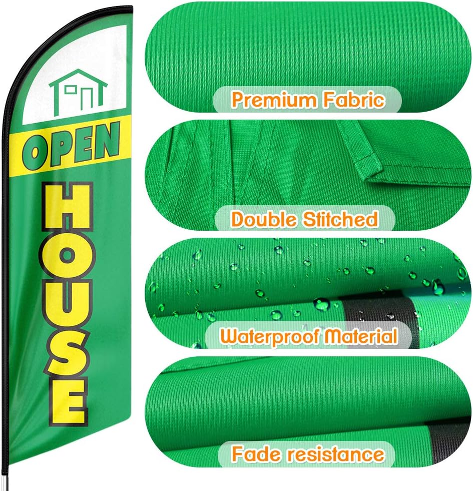 Open House Signs - 11 FT Green Open House Flag Pole Kit and Ground Stake - FSFlag