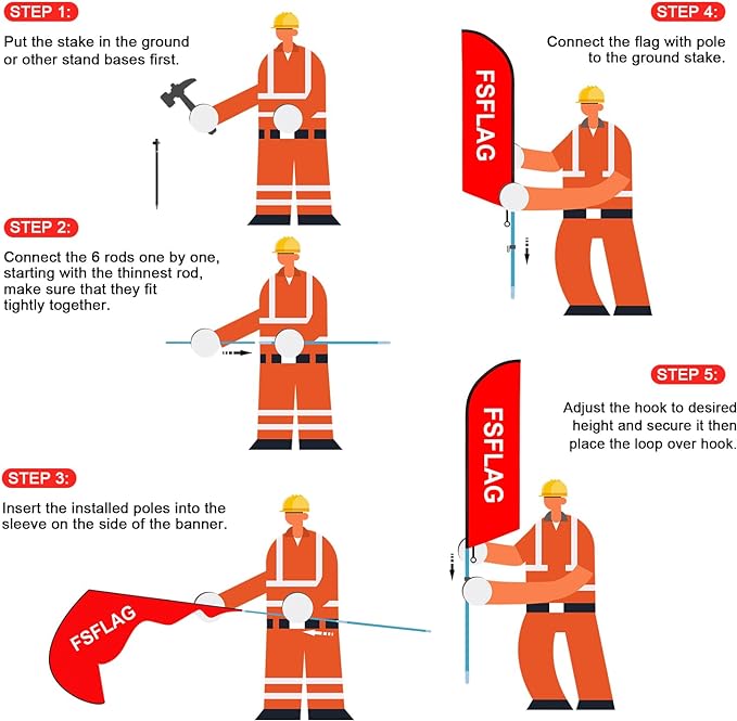 FSFLAG 8FT Open Flag Sign - open flag with pole and ground stake - FSFlag