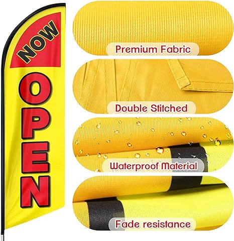 11Ft Now Open Feather Flags for Businesses - feather flag pole kit - FSFlag