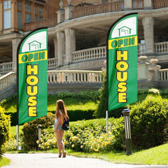 Open House Signs - 11 FT Green Open House Flag Pole Kit and Ground Stake - FSFlag