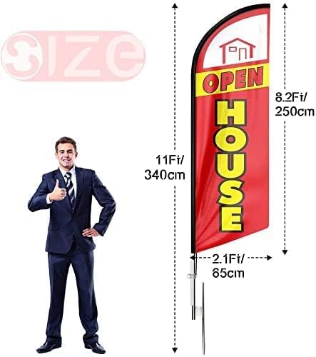 Open House Signs - 11 FT Feather Flag with Flag Pole Kit and Ground Stake - FSFlag