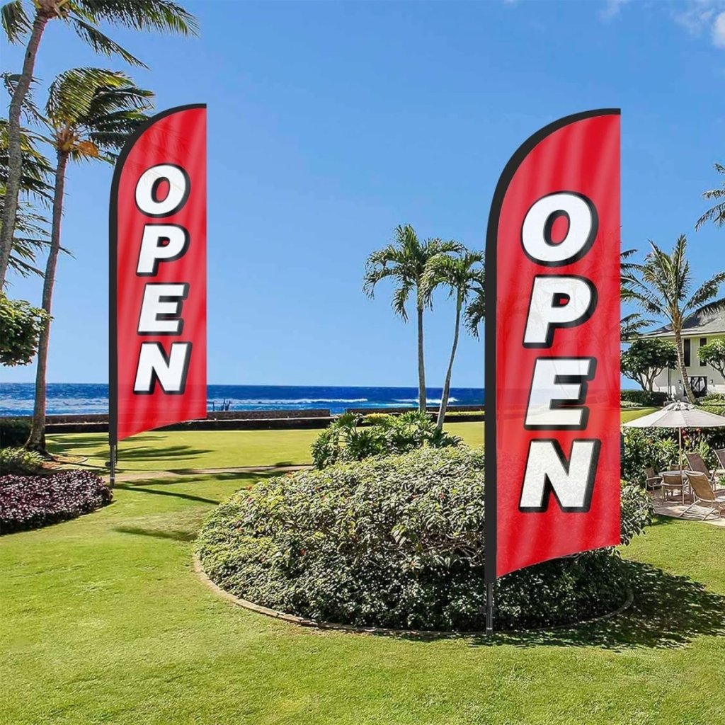 FSFLAG 8ft Open Feather Flag Pole Kit - open flag with pole and stake - FSFlag