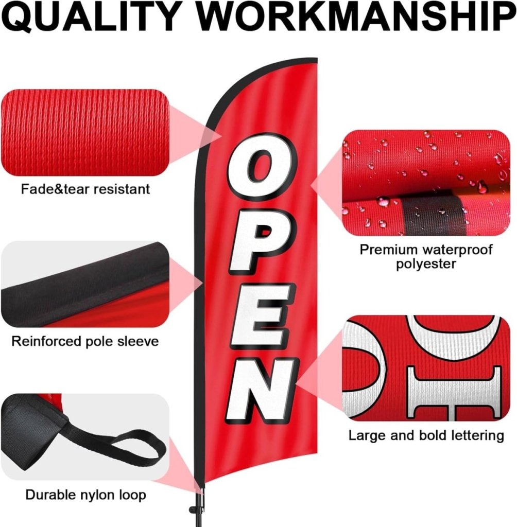 FSFLAG 8ft Open Feather Flag Pole Kit - open flag with pole and stake - FSFlag