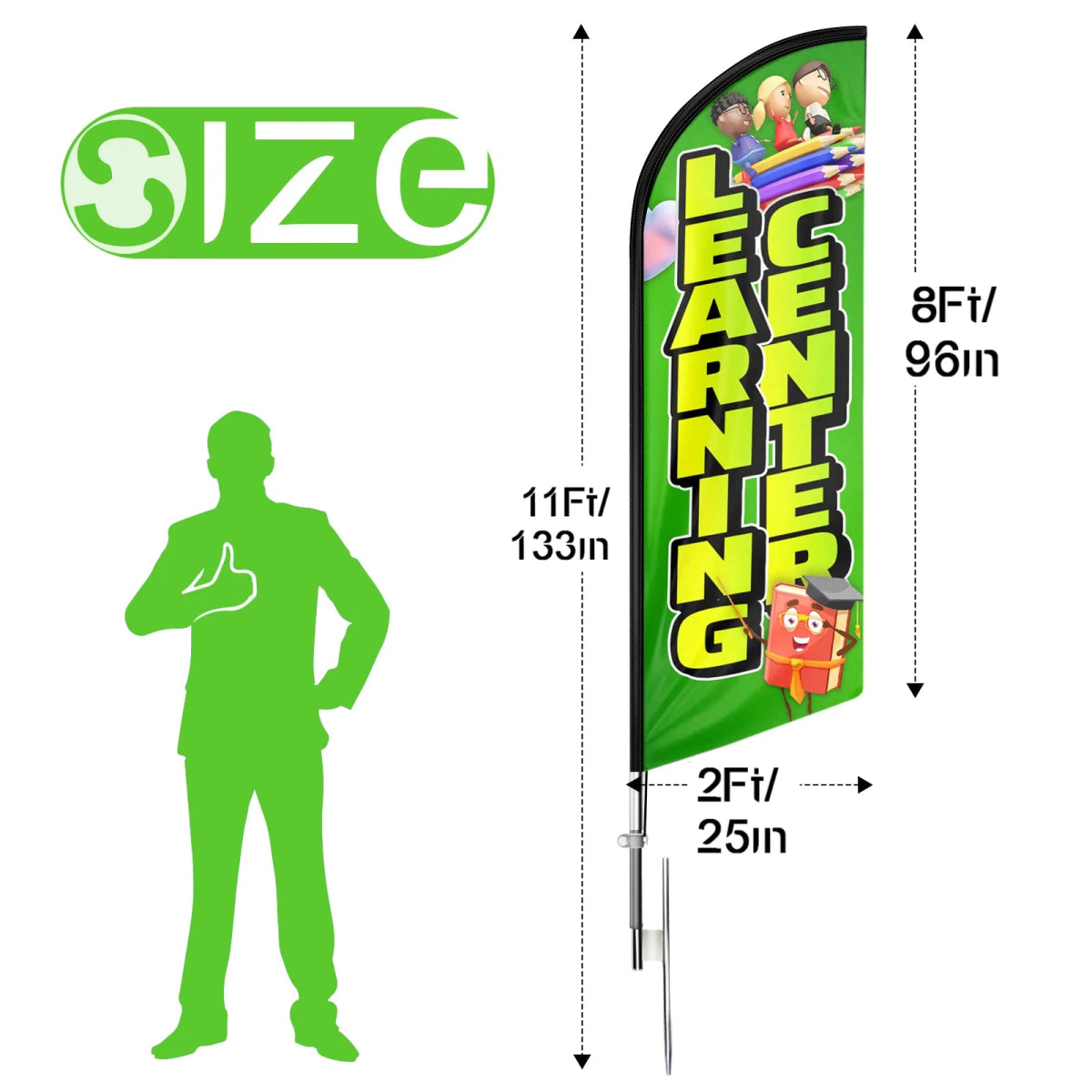 Learn Flags - 11ft Learning Center Swooper Flag Feather Flag Pole Kit - FSFlag