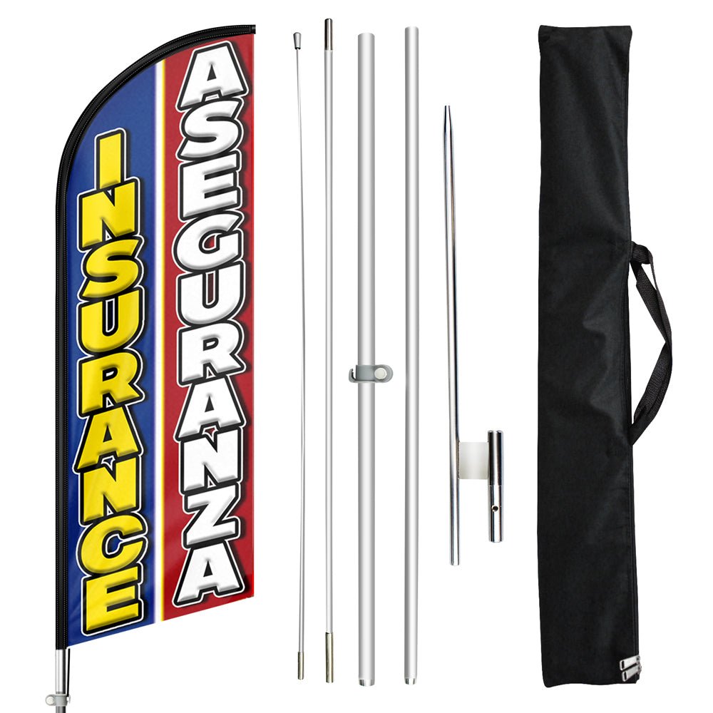 Auto Insurance Sign - 11ft Insurance Aseguranza Swooper Flag Feather Flag Pole Kit - FSFlag