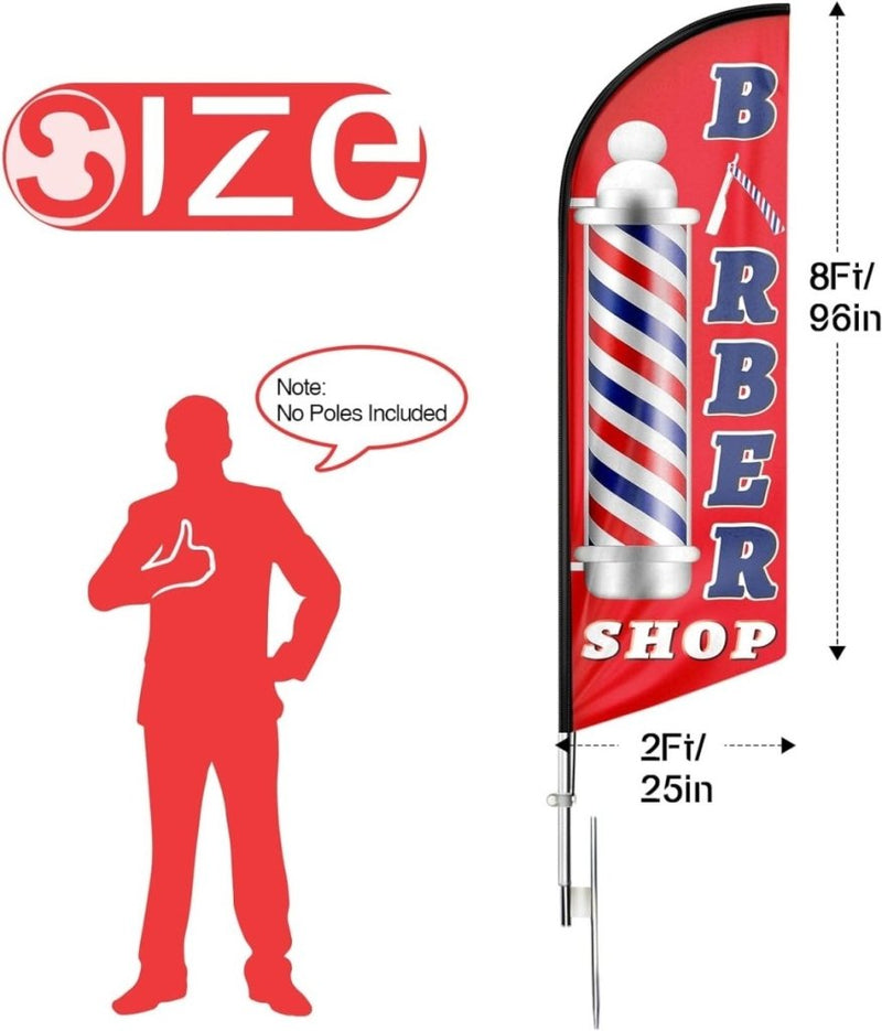 FSFLAG Barber Shop Feather Flag: 8Ft Red Advertising Banner for Barber Shop Business(Flagpole Not Included) - FSFlag