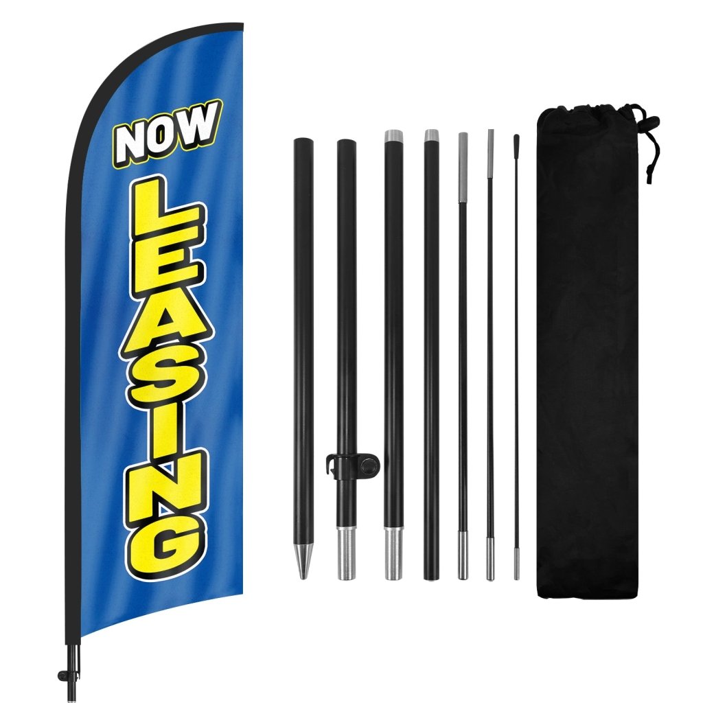 FSFLAG Blue Now Leasing Swooper Feather Flag Pole Kit
