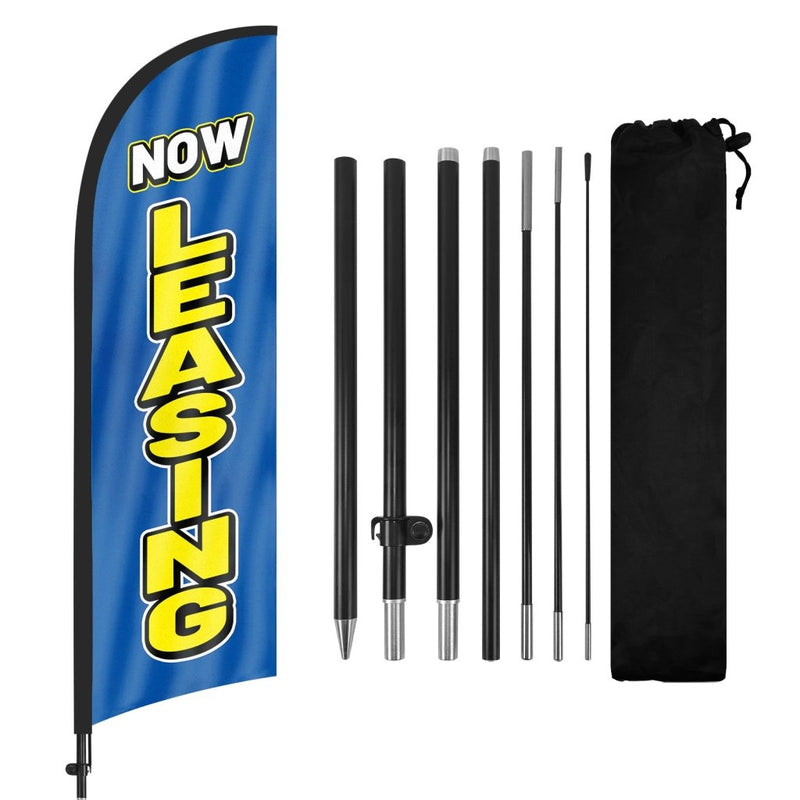 FSFLAG Blue Now Leasing Swooper Feather Flag Pole Kit