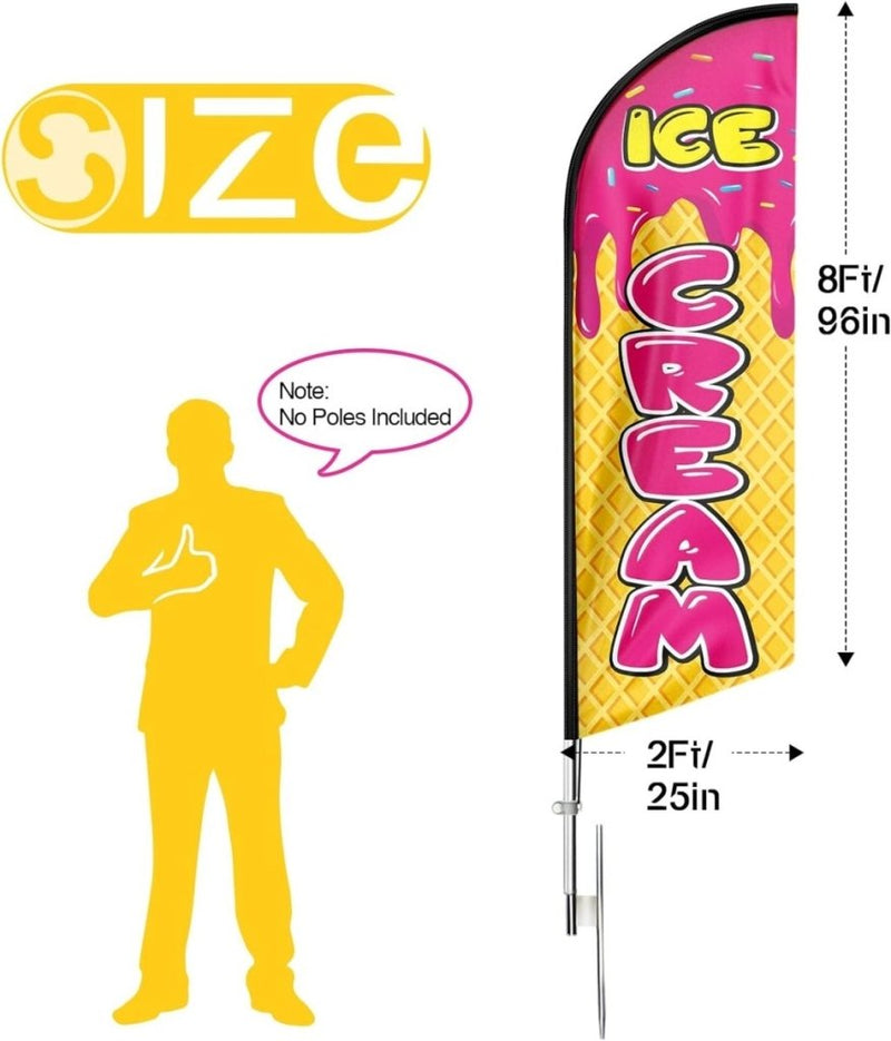 FSFLAG Ice Cream Swooper Feather Flag: 8Ft Advertising Banner for Ice Cream Business(Flagpole Not Included) - FSFlag