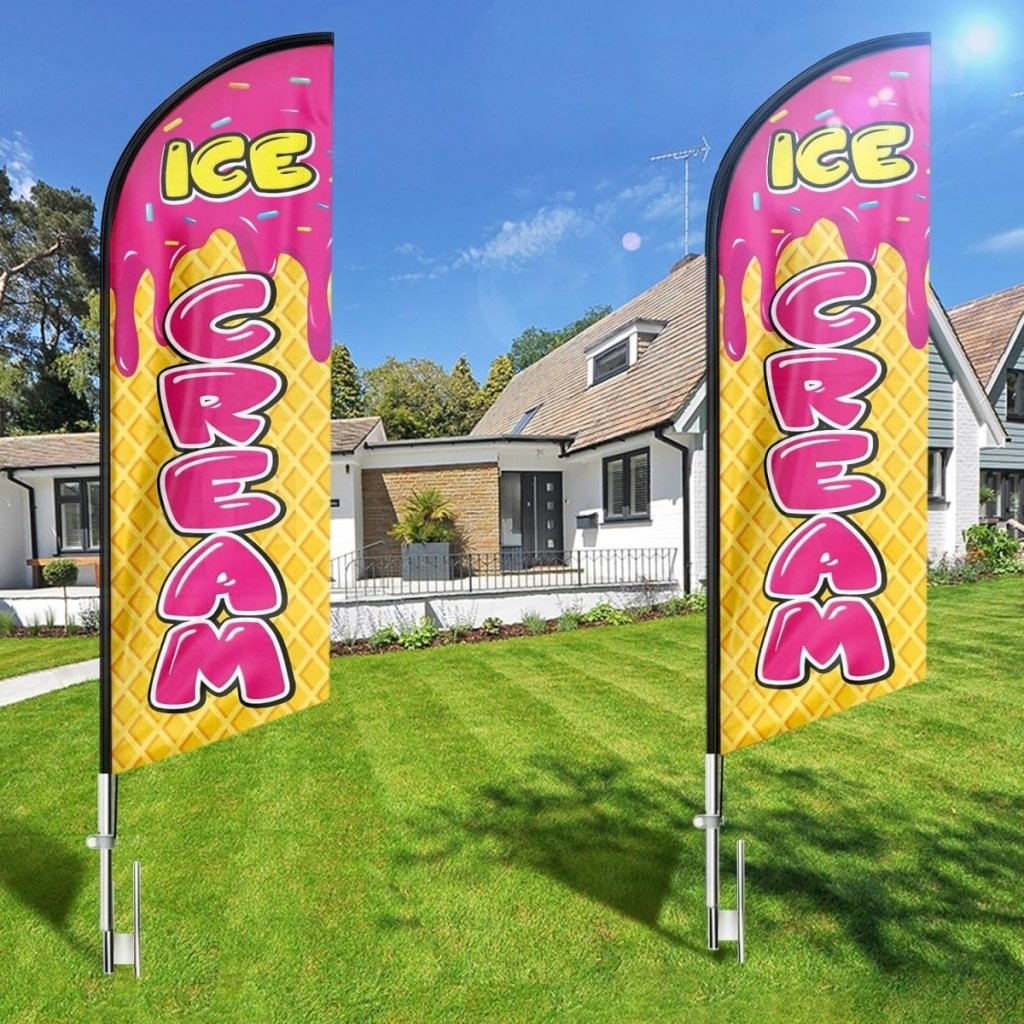 FSFLAG Ice Cream Swooper Feather Flag: 8Ft Advertising Banner for Ice Cream Business(Flagpole Not Included) - FSFlag