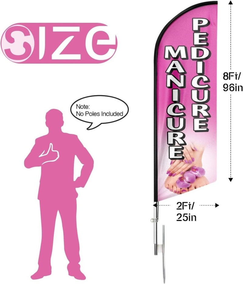 FSFLAG Manicure Pedicure Feather Flag: 8Ft Advertising Banner for Manicure Pedicure Business(Flagpole Not Included) - FSFlag