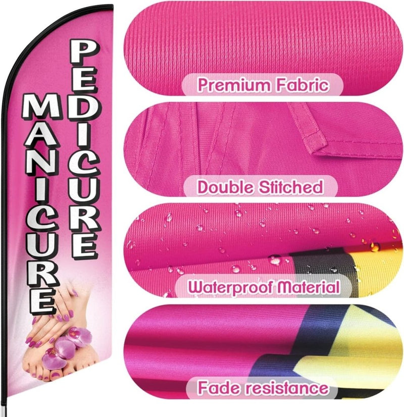 FSFLAG Manicure Pedicure Feather Flag: 8Ft Advertising Banner for Manicure Pedicure Business(Flagpole Not Included) - FSFlag