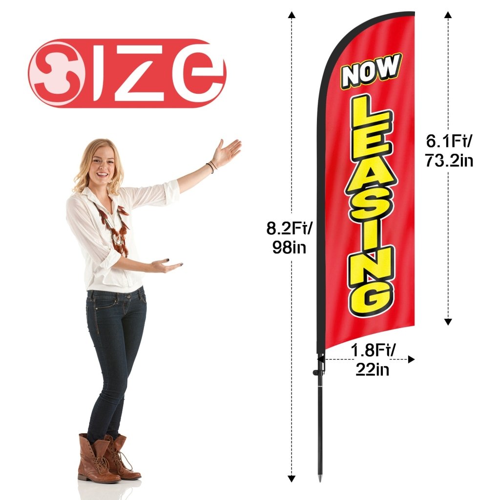 FSFLAG Red Now Leasing Swooper Feather Flag Pole Kit