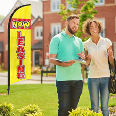 FSFLAG Yellow Now Leasing Swooper Feather Flag Pole Kit