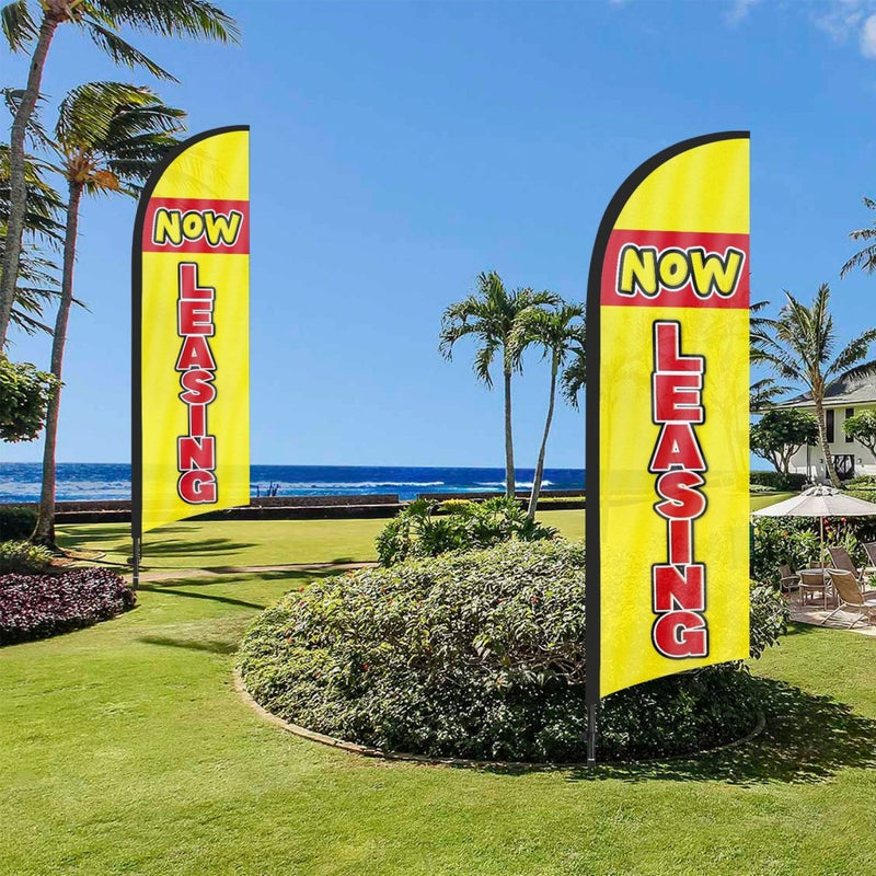 FSFLAG Yellow Now Leasing Swooper Feather Flag Pole Kit