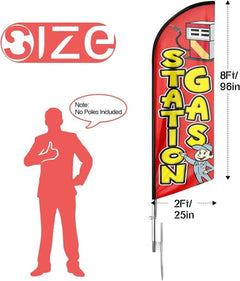 Gas Station Signs - 8ft Red Gas Station Feather Flag: Advertising Banner（Flagpole Not Included） - FSFlag