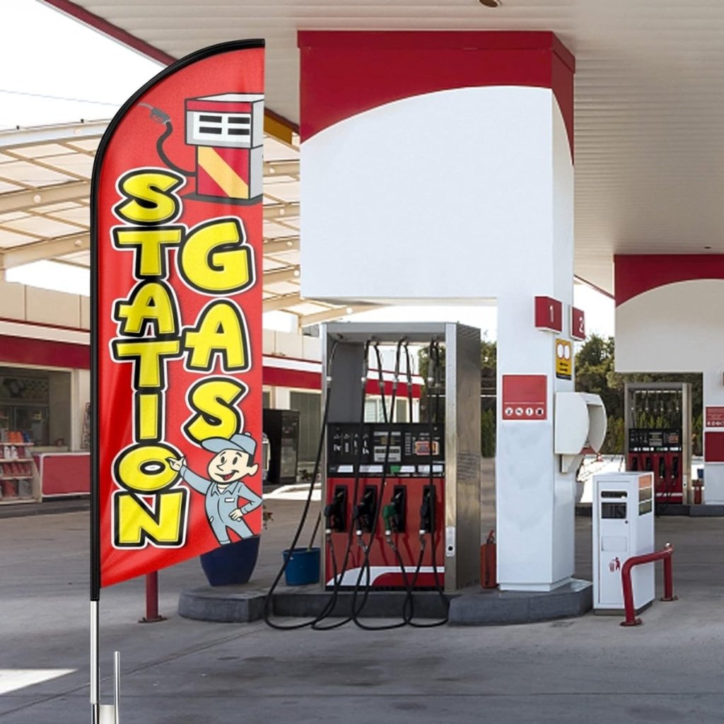 Gas Station Signs - 8ft Red Gas Station Feather Flag: Advertising Banner（Flagpole Not Included） - FSFlag