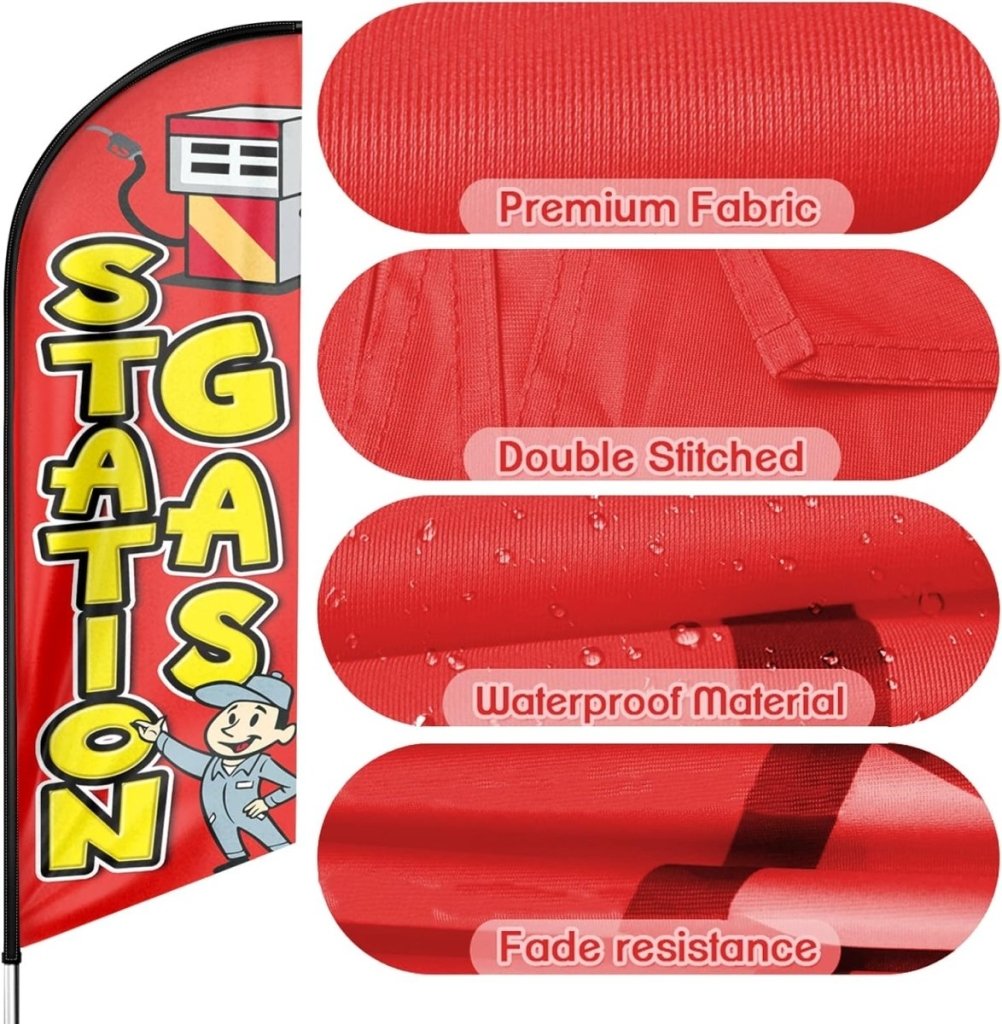 Gas Station Signs - 8ft Red Gas Station Feather Flag: Advertising Banner（Flagpole Not Included） - FSFlag