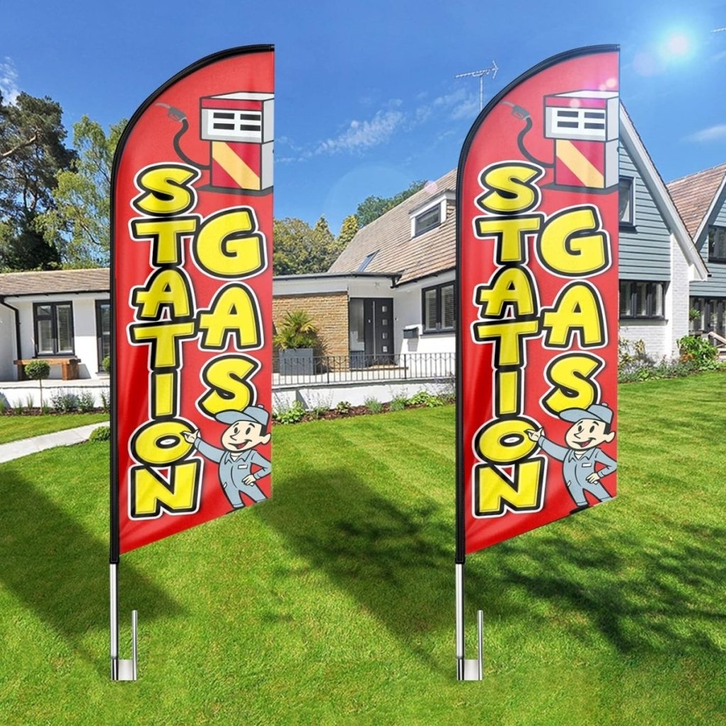 Gas Station Signs - 8ft Red Gas Station Feather Flag: Advertising Banner（Flagpole Not Included） - FSFlag