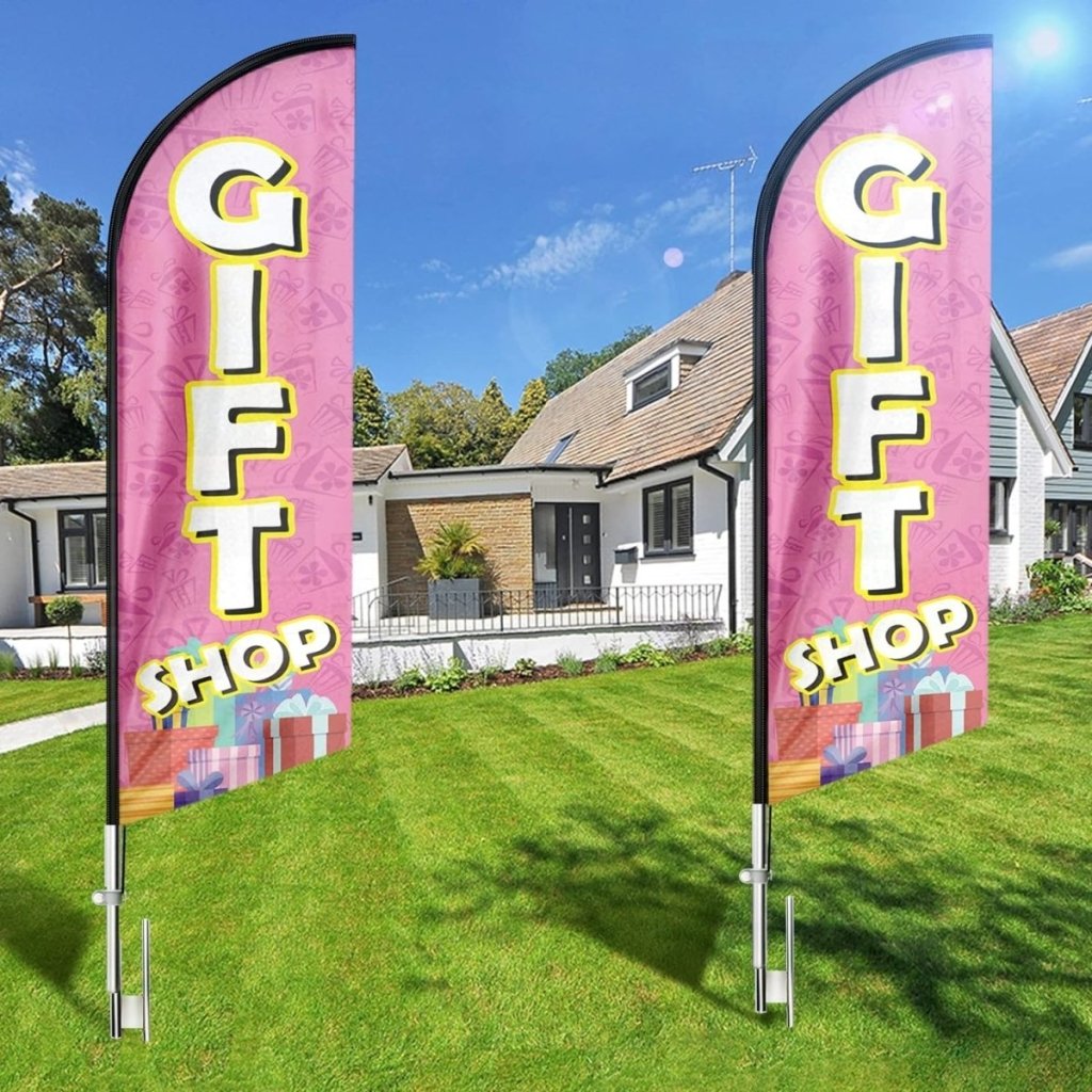 Gift Shop Sign - 8Ft Pink Gift Shop Feather Flag for Gift Shop Business（Flagpole Not Included） - FSFlag