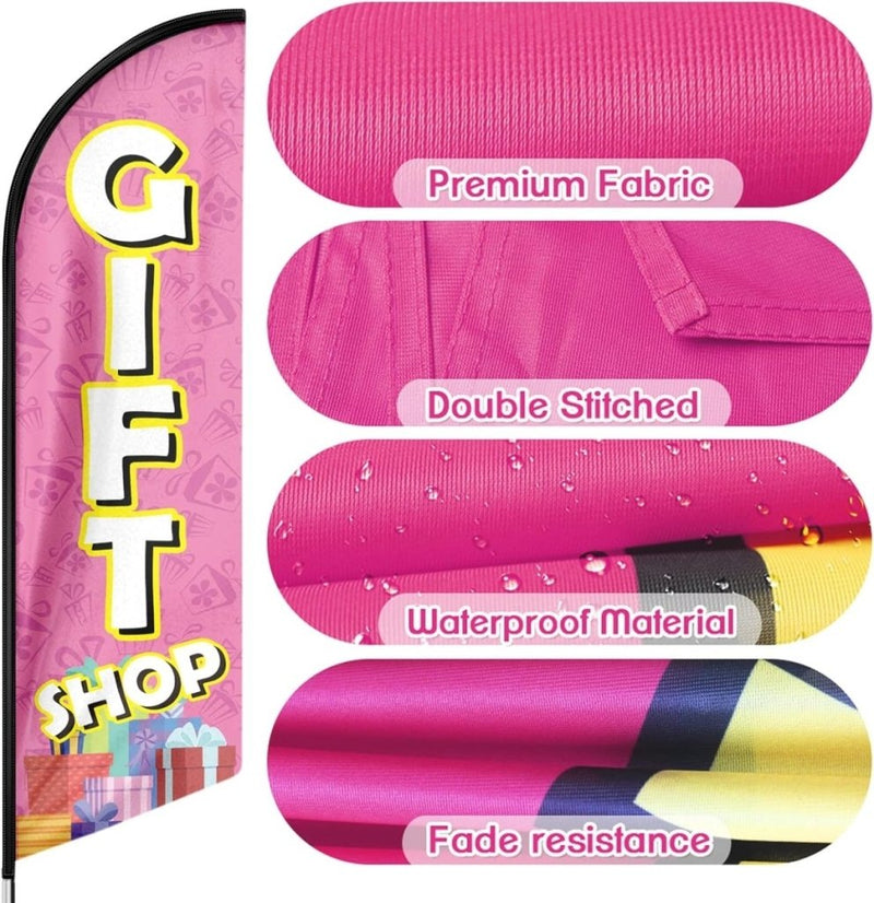 Gift Shop Sign - 8Ft Pink Gift Shop Feather Flag for Gift Shop Business（Flagpole Not Included） - FSFlag